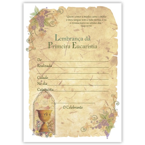 CE01 Certificado de Primeira Eucaristia Lembrança de Primeira Comunhão 21x29,7