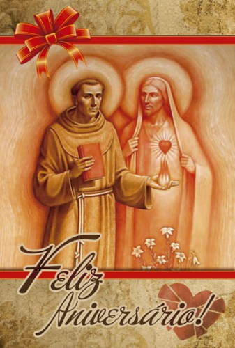 Cartão de Aniversário São Francisco de Assis e Coração Eucarístico de Jesus - Série 0004