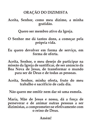 Cartão com Oração do Dizimista Católico CMD12