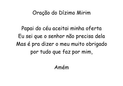 Cartão com Oração do Dizimista Mirim Católico CMD12