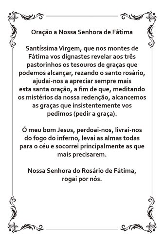 Nossa Senhora de Fátima Cartão Oração 10x15