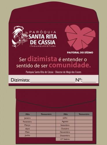 Envelope para Dizimo e Ofertas Modelo Santa Rita de Cássia Personalizado