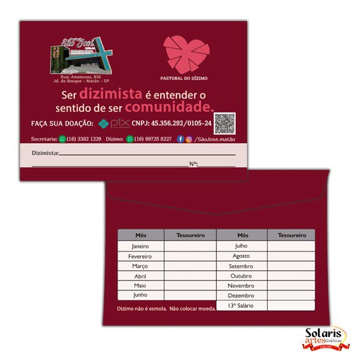 Envelope do Dízimo Personalizado na cor Marsala