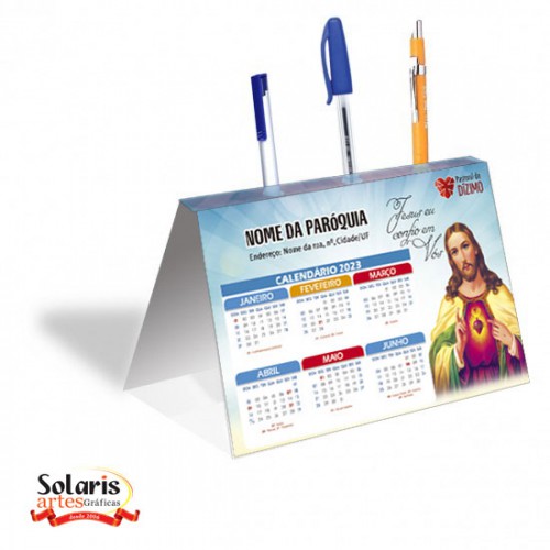 Calendário de Mesa Simples 2025 Sagrado Coração de Jesus e Imaculado Coração de Maria 14x12,5