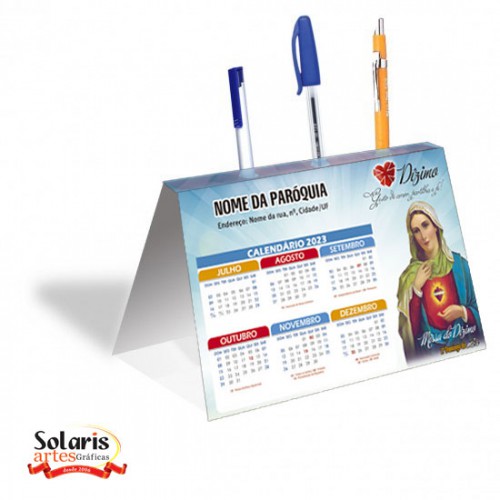 Calendário de Mesa Simples 2025 Sagrado Coração de Jesus e Imaculado Coração de Maria 14x12,5