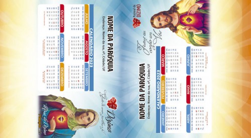 Calendário de Mesa Simples 2025 Sagrado Coração de Jesus e Imaculado Coração de Maria 14x12,5