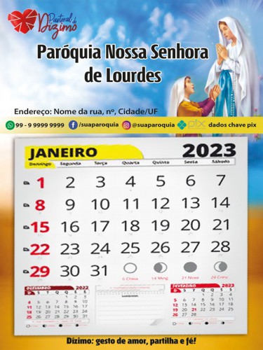 Calendário de Parede com Bloco 2024 Nossa Senhora de Lourdes 20x27