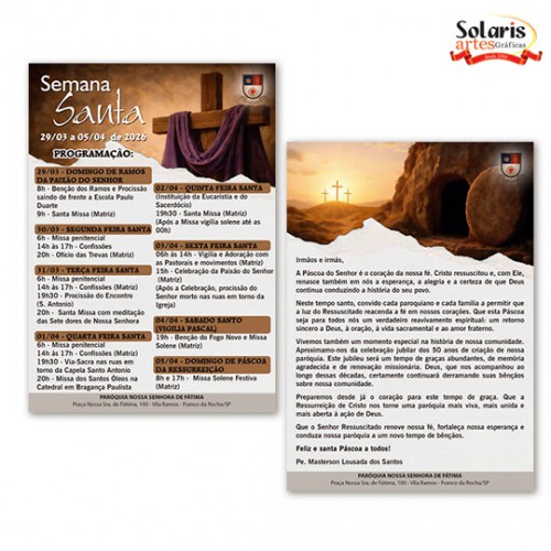 Folheto Programação Semana Santa Personalizado 15x21 frente e verso