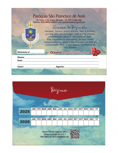 Envelope De Dizimos E Ofertas Catolico Personalizado 2 anos Modelo 3438