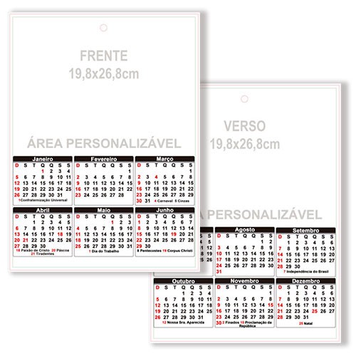 Folhinha Média 19,8x26,8 2026 Personalizada Frente e Verso Modelo a escolher
