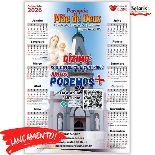 Folhinha Grande 24x35cm 2026 Personalizada Modelo a escolher 