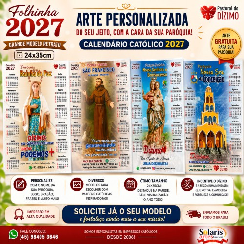 Folhinha 2027 Grande Modelo Retrato + Arte Personalizada 24x35cm