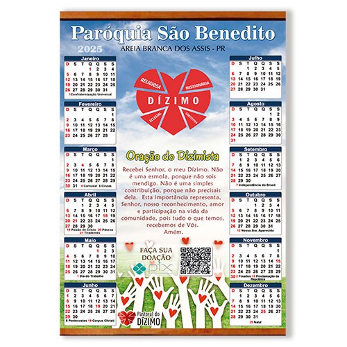 Folhinha Grande 24x35cm 2025 Personalizada Cód.06 Oração do Dizimista