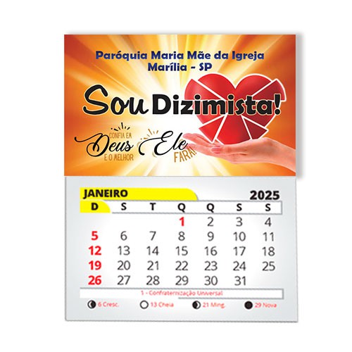 Ima de geladeira 8x5 com calendário 2025 Sou Dizimista Cód01
