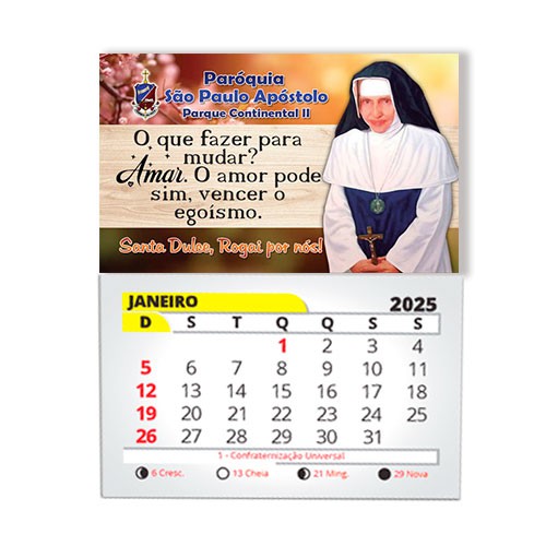 Ima de geladeira 8x5 com calendário 2026 Santa Dulce Cód03 e outros Padroeiros