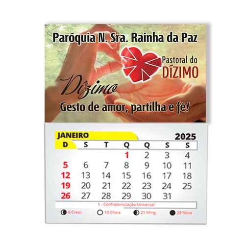 Ima de geladeira 8x5 com calendário 2025 Dízimo Gesto de Amor Cód04 
