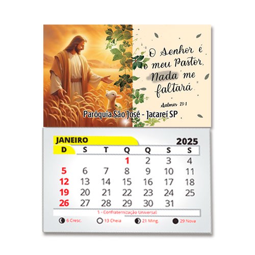 Ima de geladeira 8x5 com calendário 2026 o Senhor é o meu Pastor Cód06 