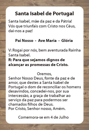 Santinho Santa Isabel de Portugal com oração 6,5x9,5cm 1000un
