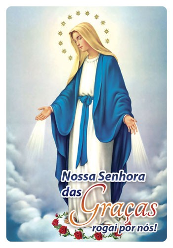 Santinho Nossa Senhora das Graças com oração 6,5x9,5cm 1000un