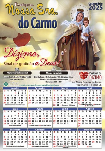 Folhinha Grande 24x35cm 2026 Personalizada Nossa Senhora do Carmo