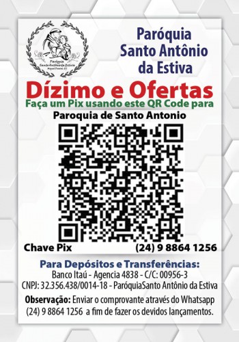 Cartão Personalizado informações da Igreja e QR Code para dizimo e doações 6,5x9,5cm 500un