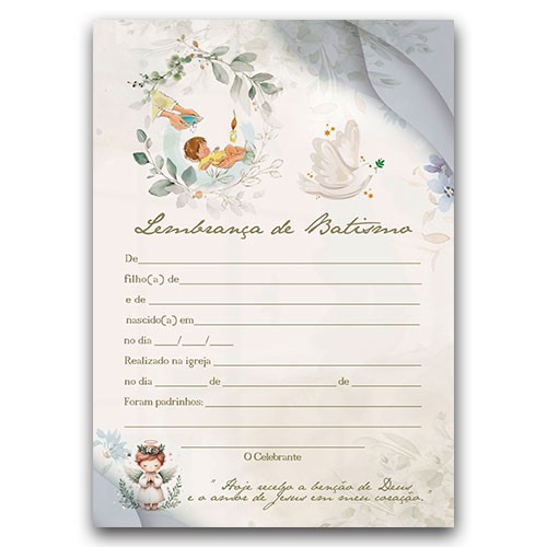 Lembrança Certificado Diploma de Batismo BTS2502 Tam. 21x29,7cm
