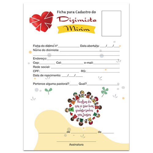 Ficha para Cadastro Dizimista Mirim 15x21 100un Cod.2502