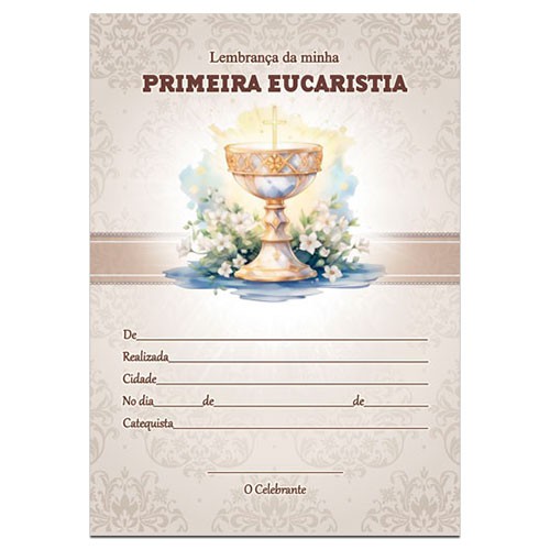 CE03 Certificado de Primeira Eucaristia Lembrança de Primeira Comunhão 21x29,7