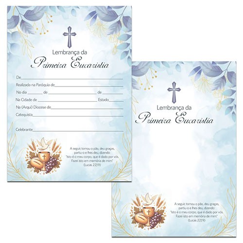 CE10 Certificado de Primeira Eucaristia Lembrança de Primeira Comunhão 21x29,7