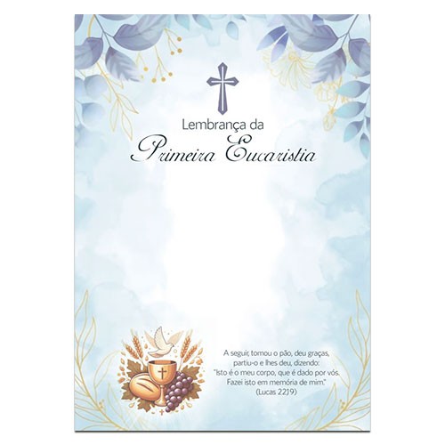 CE10 Certificado de Primeira Eucaristia Lembrança de Primeira Comunhão 21x29,7