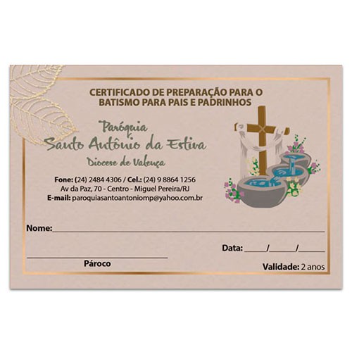 Certificado curso de preparação para o Batismo pais e padrinhos 10X15 Mod.02