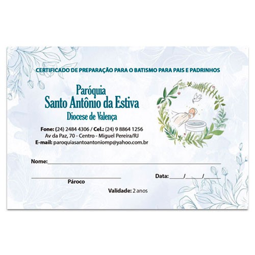 Certificado curso de preparação para o Batismo pais e padrinhos 10X15 Mod.04