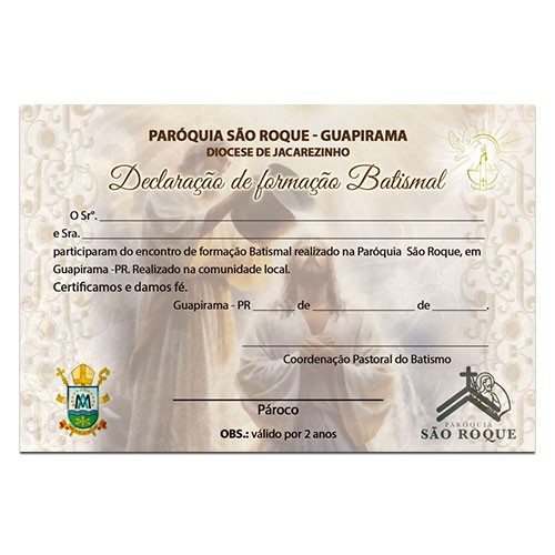 Certificado curso de preparação para o Batismo pais e padrinhos 10X15 Mod.Personalizado