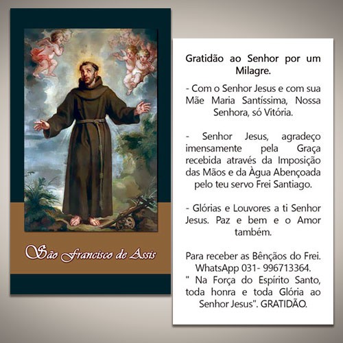 Lembrancinha de São Francisco de Assis 9x5 Com Oração
