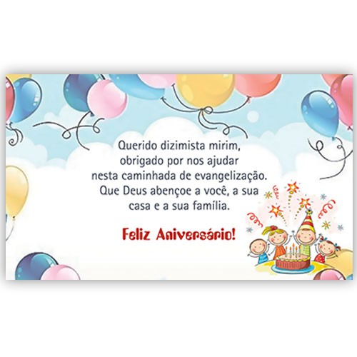 Cartão de Aniversário para Dizimista Mirim Pequeno Dizimista CAM2502