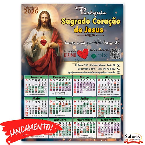 Folhinha em Cores Litúrgicas 19,8x26,8cm 2026  IMAGEM A ESCOLHER Personalizada