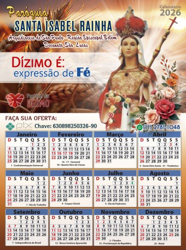 Folhinha Catolica Padroeiro 19,8x26,8cm 2026 IMAGEM A ESCOLHER Personalizada