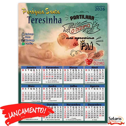 Folhinha 19,8x26,8cm 2026 Personalizada Dízimo COD.02