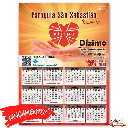 Folhinha 19,8x26,8cm 2026 Personalizada Dízimo COD.03
