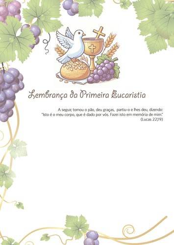 CE12 Certificado de Primeira Eucaristia Lembrança de Primeira Comunhão 21x29,7 