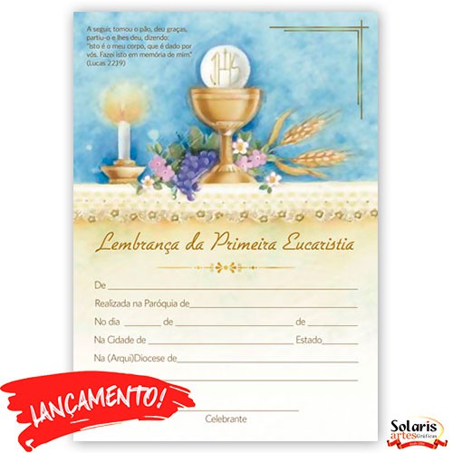 CE13 Certificado de Primeira Eucaristia Lembrança de Primeira Comunhão 21x29,7 