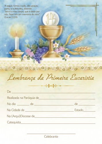 CE13 Certificado de Primeira Eucaristia Lembrança de Primeira Comunhão 21x29,7 