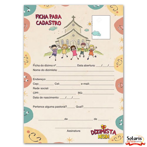 Ficha para Cadastro Dizimista Mirim 15x21 Cod.2503