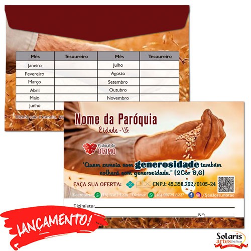 Envelope do Dízimo Personalizado Quem semeia com generosidade