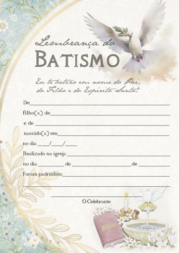 Lembrança Certificado Diploma de Batismo BTS2503 Tam. 21x29,7cm