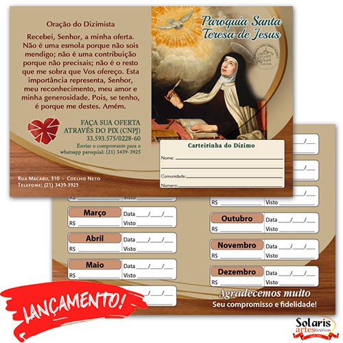 3466 Carteirinha do Dizimo Modelo Santa Teresa de Jesus - Padroeiro a escolher