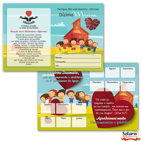 3467 Carteirinha do Dizimo Mirim - Personalizamos com os dados da Igreja