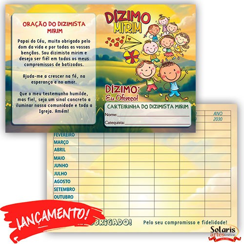 0028 Carteirinha do Dizimo Mirim - Personalizamos com os dados da Igreja