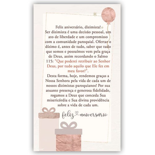 CAZ2501 Cartão de Aniversário para Dizimistas 15x9cm