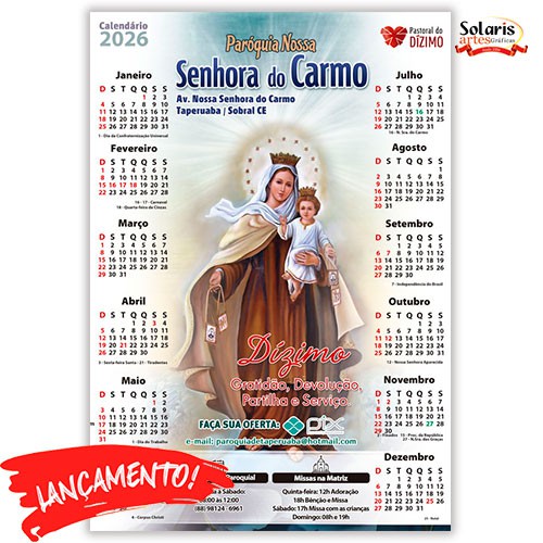 Folhinha Grande 24x35cm 2026 Nossa Senhora das Graças Personalizada